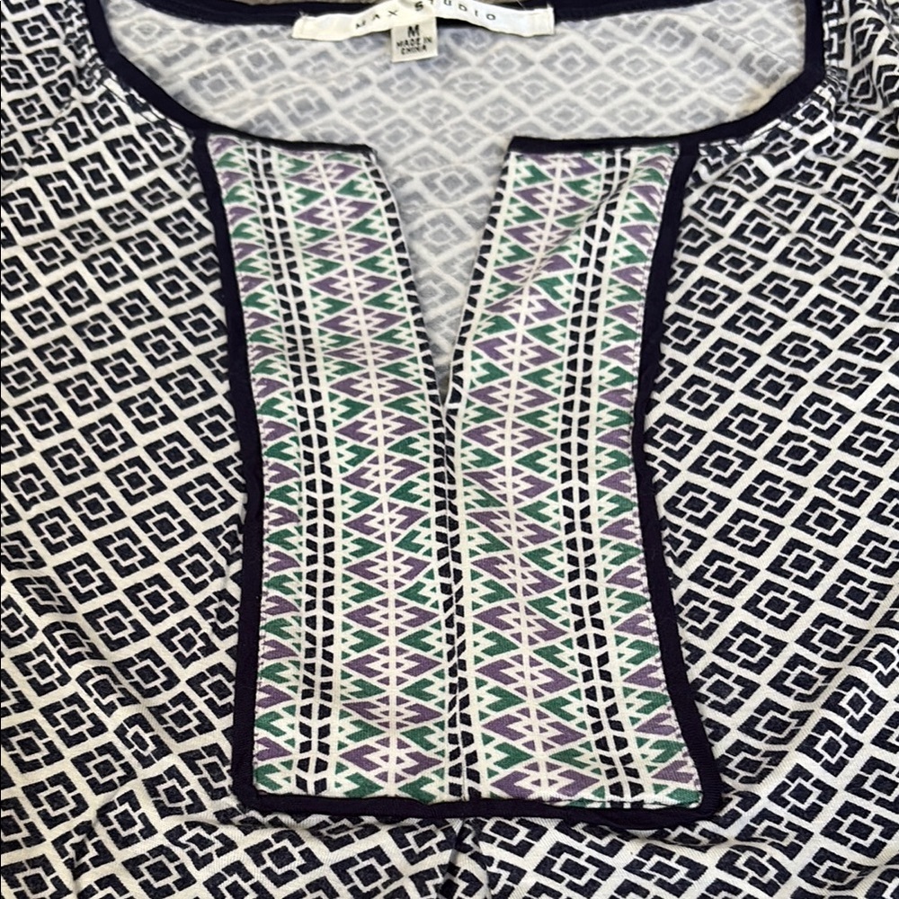 Max Studio Navy and White Bib Collar Tank Top - Picture 3 of 6